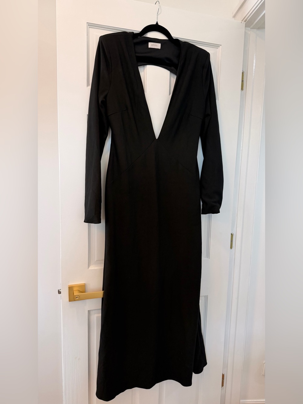 Meshki Black Deep V Long Sleeve Maxi Dress
